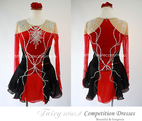大会用 フィギュアスケート衣装 ロココ調ドレスのようなスタイルデザイン! FRY-290赤x黒